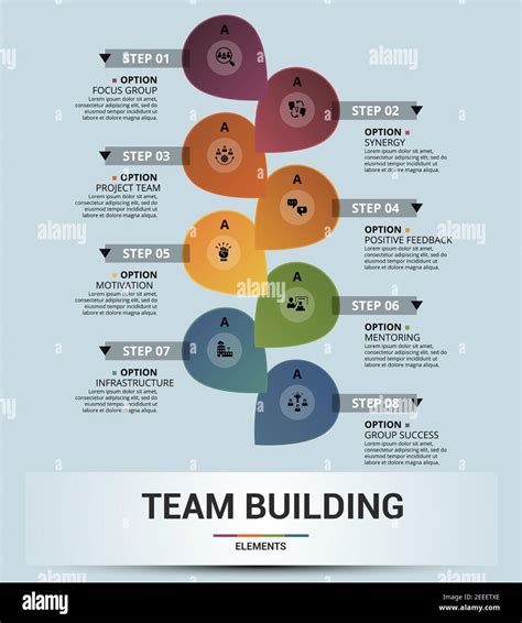 Infographic Team Building Template Icons In Different Colors Include