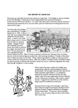 Labor Day : 5 Reading Activities for Middle School by Educators' Friend