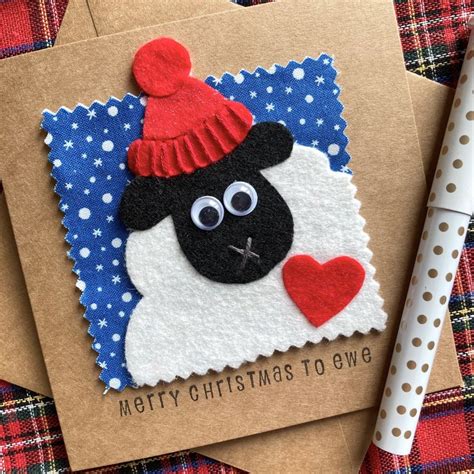 Sheep Christmas Card Handmade Felt And Fabric Card Merry Christmas