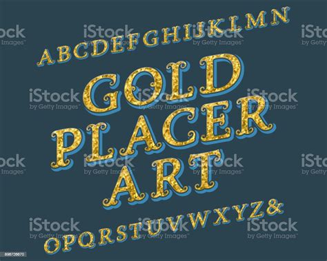 Gold Placer Art Typeface Vintage Font Isolated English Alphabet Stock