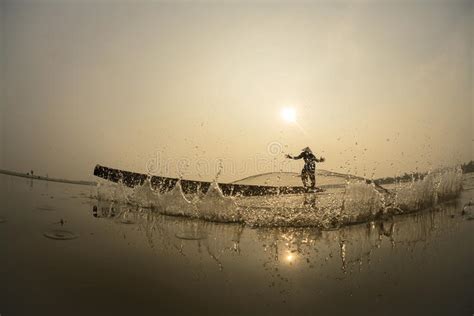 Asian Fisherman Catching Fish Stock Photo Image Of Asiafood Pond