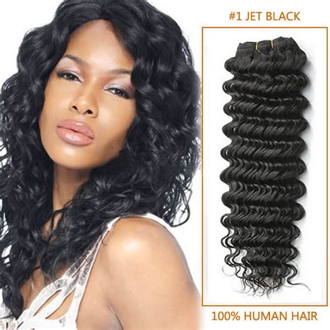 16 Inch 1 Jet Black Deep Wave Indian Remy Hair Wefts