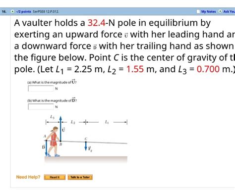 Solved A Vaulter Holds A 324 N Pole In Equilibrium By