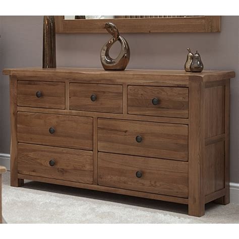 Denver Large Wide Chest Of Drawers Solid Rustic Oak Bedroom Furniture
