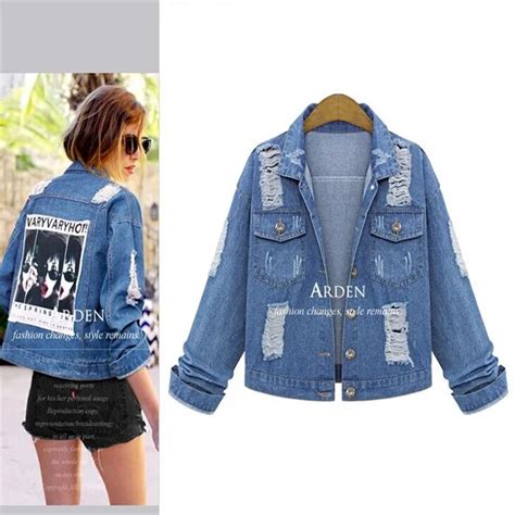 L 5xl Vintage Women Denim Jackets Coats Ripped Holes 2016 Autumn Loose Blue Jeans Lady Short