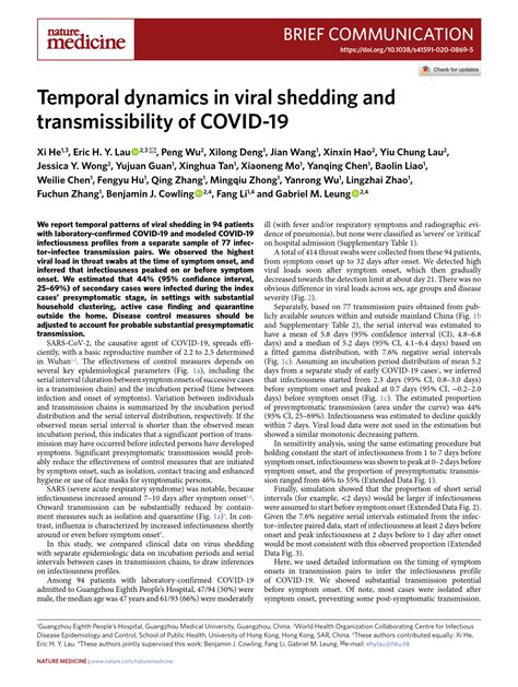 Temporal Dynamics In Viral Shedding And Transmissibility Of Covid 19