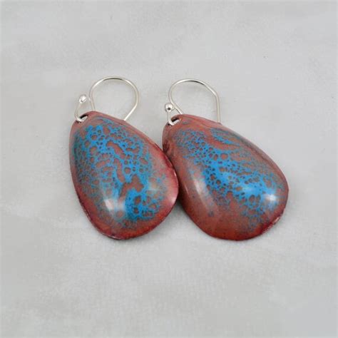 Items Similar To Turquoise And Red Teardrop Layered Enameled Earrings