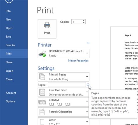 Specifying The Exact Pages To Print Microsoft Word