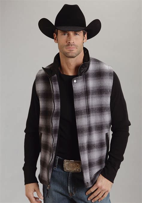 Stetson Mens Gray Wool Blend Plaid Vest Sherpa Lined Western Outerwear Mens Vest Outerwear