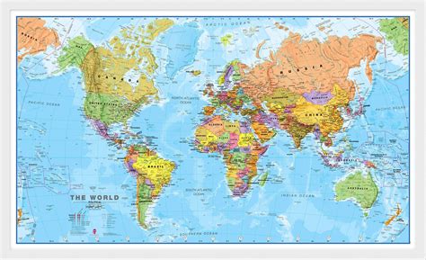 Medium World Wall Map Political Pinboard And Wood Frame White