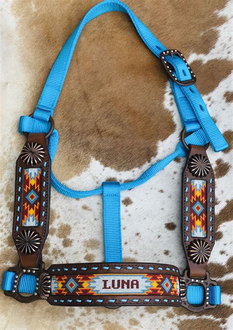 Custompersonalized Leather Beaded Horse Halter Deluxe Bead Leather