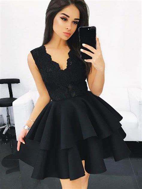 Custom Made Short Black Lace Prom Dresses Short Black Lace Formal