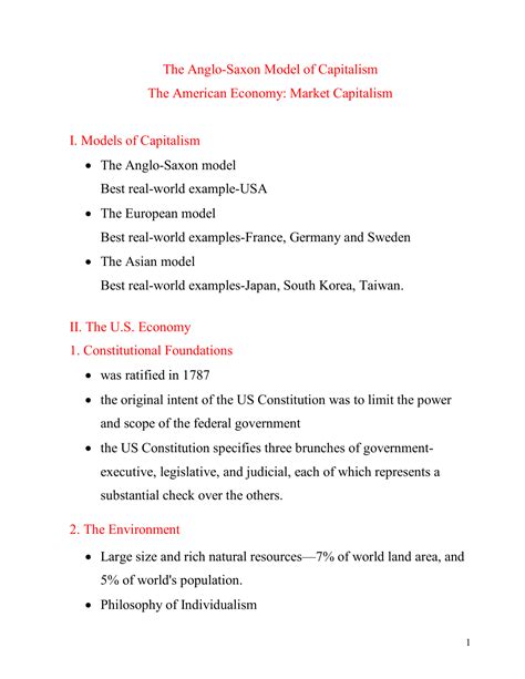 The Anglosaxon Model Of Capitalism The American Economy