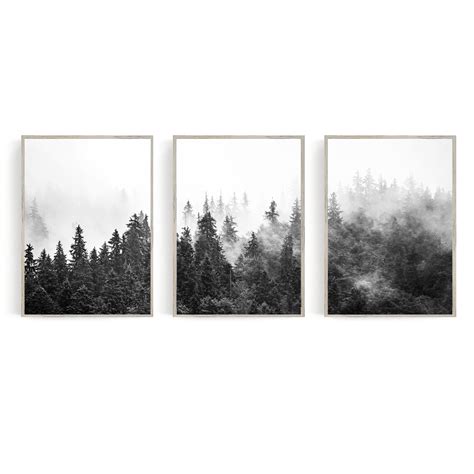 Forest 3 Piece Wall Art Misty Forest Gallery Wall Set Etsy