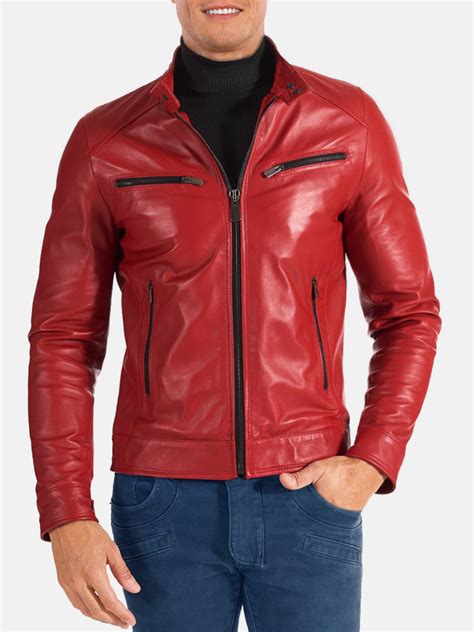 Men Slimfit Red Leather Jacket Jacket Hit