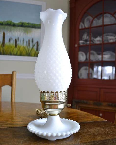 Vintage Electric Hurricane Lamp White Milk Glass Hobnail Light S