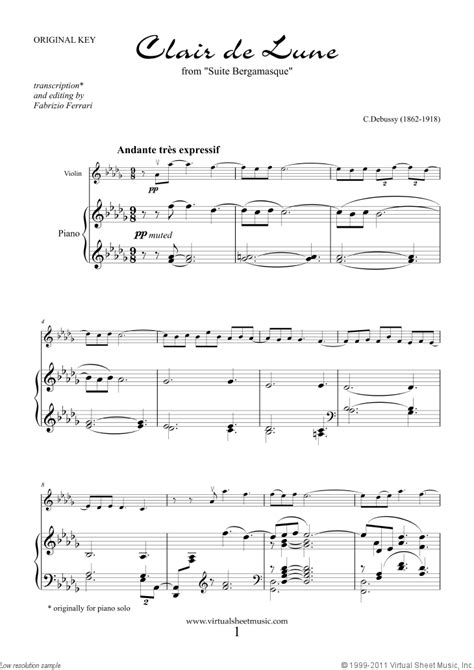 Clair de lune by debussy claude paperback $8.95. Debussy - Clair de Lune sheet music for violin and piano PDF