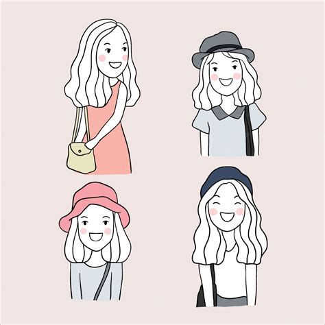 Premium Vector Draw Set Character Cute Girl On Pastel Color