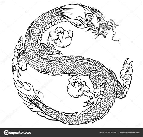 Hand Drawn Dragon Chinese Dragon Tattoo Black White Traditional