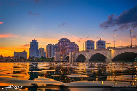 West Palm Beach Skyline Waterway Royal Park Bridge Hdr Photography By