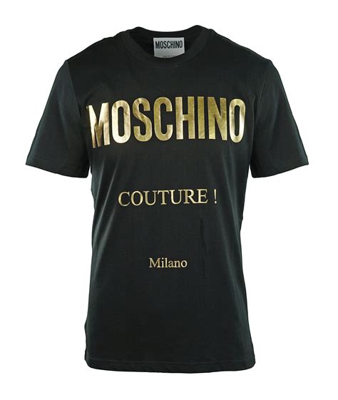 Moschino Couture Mens Gold Foil Milano Logo T Shirt Black 52