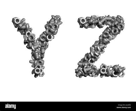 3d Alphabet Uppercase Letters Made Of Bolts 3d Illustration On White