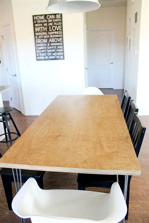 The table overlay is serving as an interim to a longer farmhouse table that my wife wants me to build someday. Plywood Hair Pin Leg Dining Table