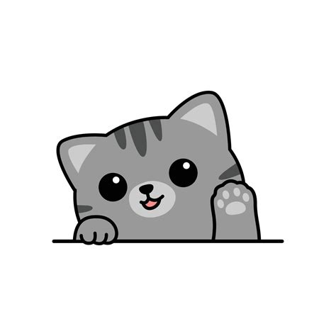 Cute Gray Cat Waving Paw Cartoon Vector Illustration 3430180 Vector