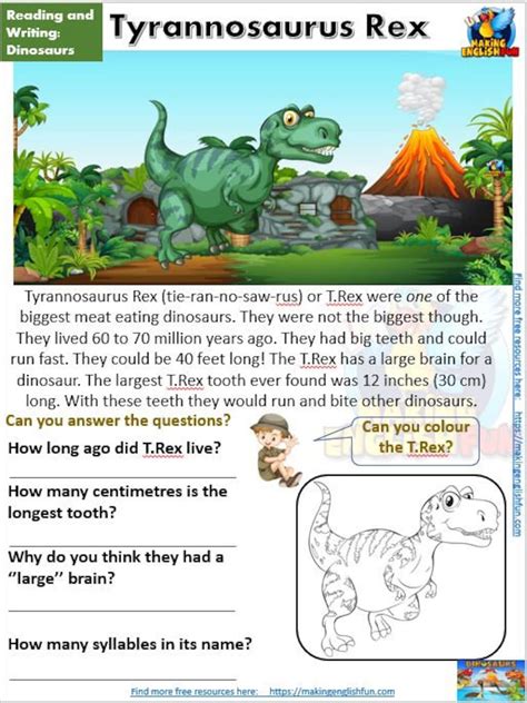 12 dinosaur reading comprehension worksheets and cards etsy