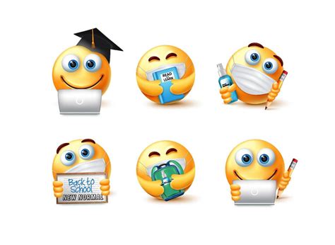 Back To School Emoji Covid 19 Guidelines Vector Set Emoticon 3d
