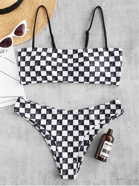 [28 off] 2021 zaful checkered cami bikini set in multi a zaful