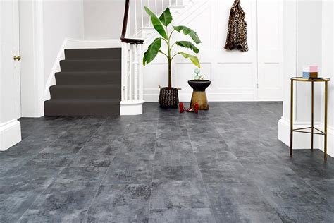 Spectra Dark Grey Stone Tile Luxury Glue Down Vinyl Flooring