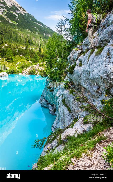 Alpin Lake Sorapis Italian Dolomites Stunning Landscape Stock Photo