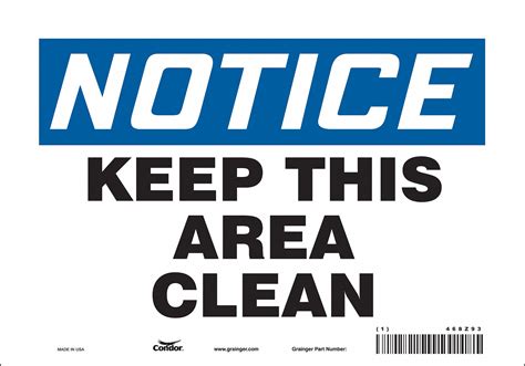 Condor Safety Sign Keep This Area Clean Sign Header Notice Vinyl 7