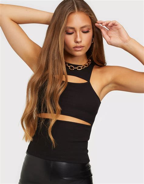 Buy Nly Trend Double Cut Out Rib Top Black