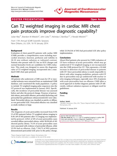 Pdf Can T2 Weighted Imaging In Cardiac Mri Chest Pain Protocols