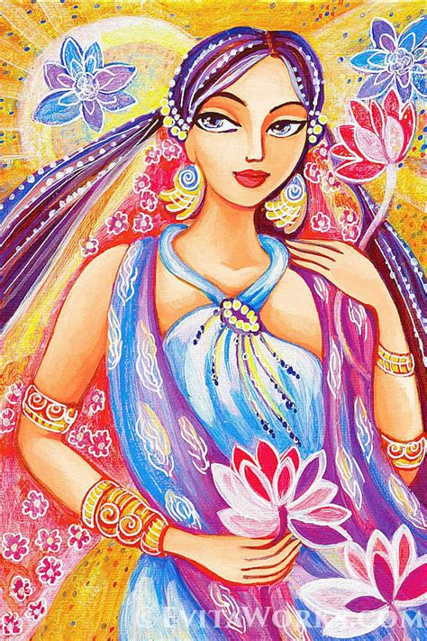Indian Art Indian Woman Painting Lotus Art Goddess Art Etsy