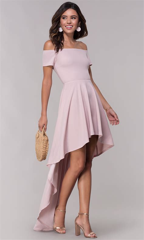 Homecoming High Low Off The Shoulder Party Dress Short Pink Party Dresses Pink Semi Formal