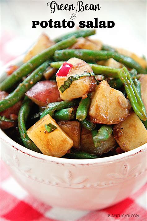 Olive oil, and a pinch of salt and pepper to green beans and carefully toss to coat. Green Bean and Potato Salad | Plain Chicken