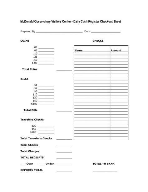 Free Printable Daily Cash Register Closing Sheet