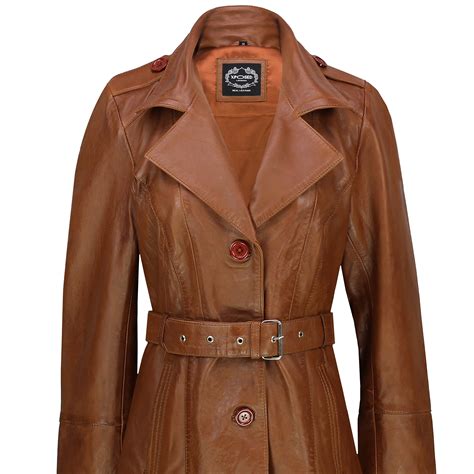 Womens Mod 34 Length Smart Fit Real Leather Coat Classic Ladies Trench