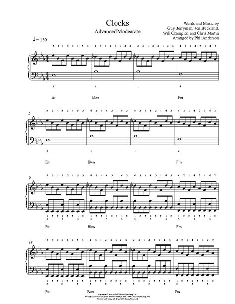 Clocks By Coldplay Piano Sheet Music Advanced Level