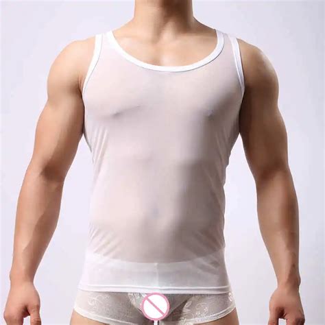 Mesh Sheer Mens Undershirt Underwear Sexy Men Breathable See Through Sleeveless Vest Fashion