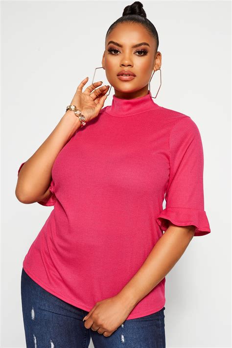 Limited Collection Hot Pink Ribbed Flare Sleeve Top Yours Clothing