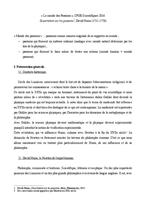 DAVID HUME DISSERTATION SUR LES PASSIONS CPGE