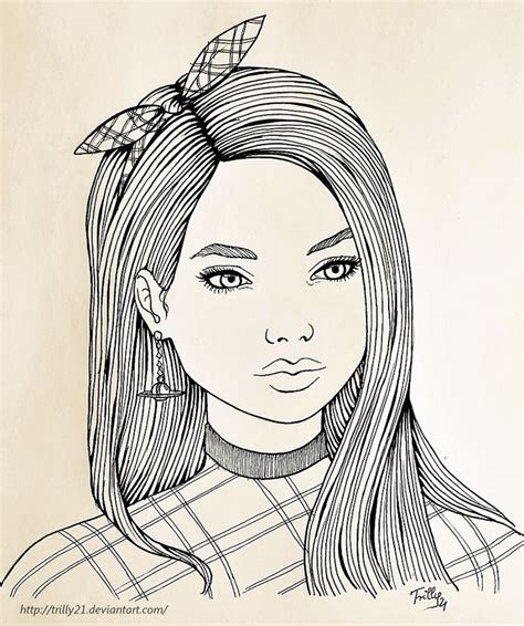 lineart hair ink girl bow | Outline drawings, Cute coloring pages