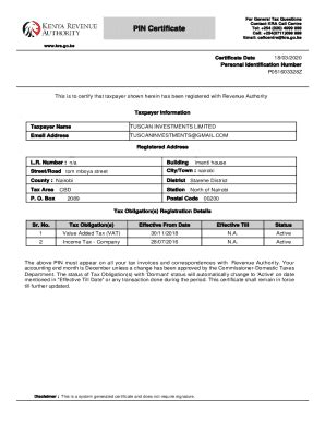 Fillable Online KRA PIN CERTIFICATE Pdf Fax Email Print PdfFiller