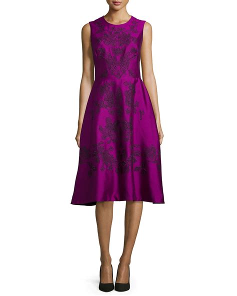 Lyst Lela Rose Lace Embroidered Sleeveless Dress In Purple