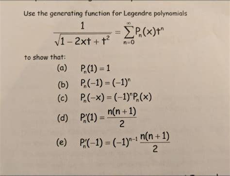 Solved Use The Generating Function For Legendre Polynomials