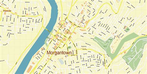 Morgantown West Virginia Us Map Vector Accurate High Detailed City Plan